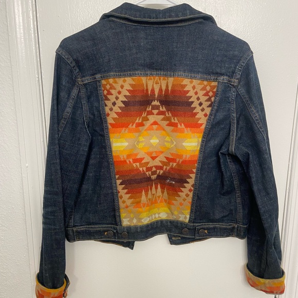 Pendleton Denim Jacket with Orange and Tan Accents - Picture 2 of 4